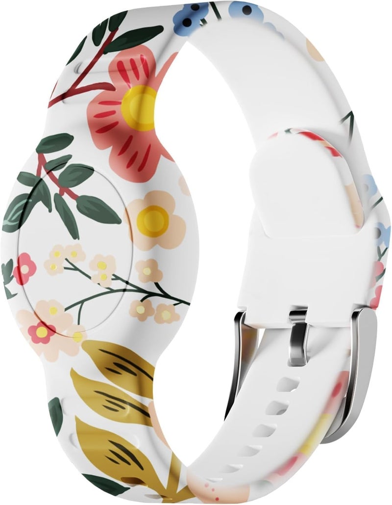 Foweroty for AirTag Bracelet for Kids, Waterproof Cute Print for Air tag Holder for Kids with Soft Silicone Full Coverage Anti-Lost Hidden for Airtag Wristband Accessories for Child, Flower - Image 1